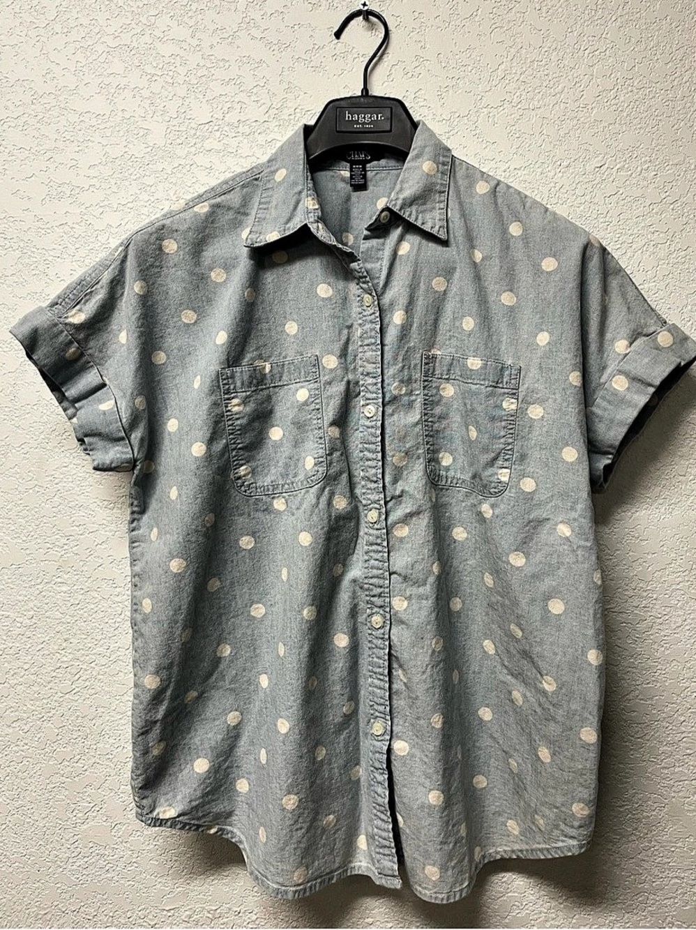 Chaps Polka Dot Cotton Shirt Size Medium